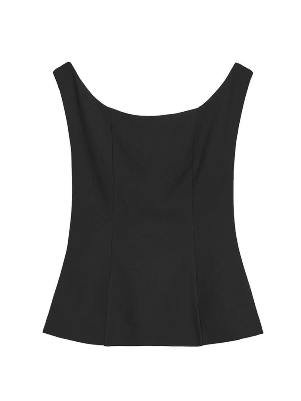 Zara Black Square-Neck Sleeveless Crepe Top